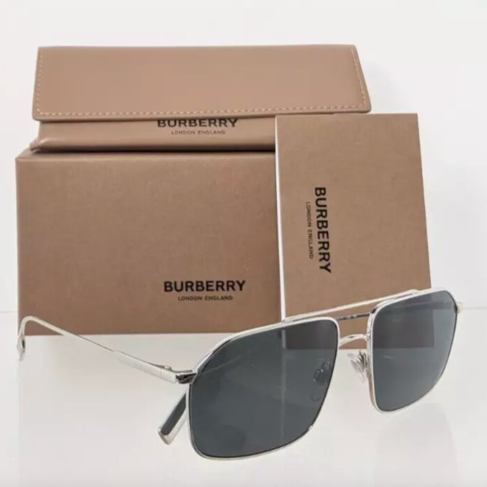 New Authentic Burberry Silver Sunglasses 59mm Unisex - Picture 3 of 5